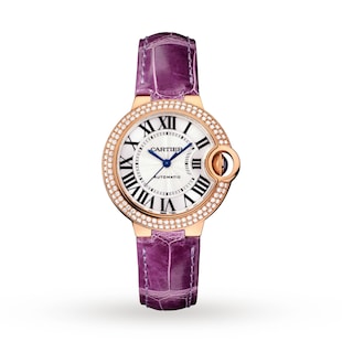 Cartier ballon Bleu De Cartier Watch, 33mm, Automatic Movement, Rose Gold, Diamonds, Leather