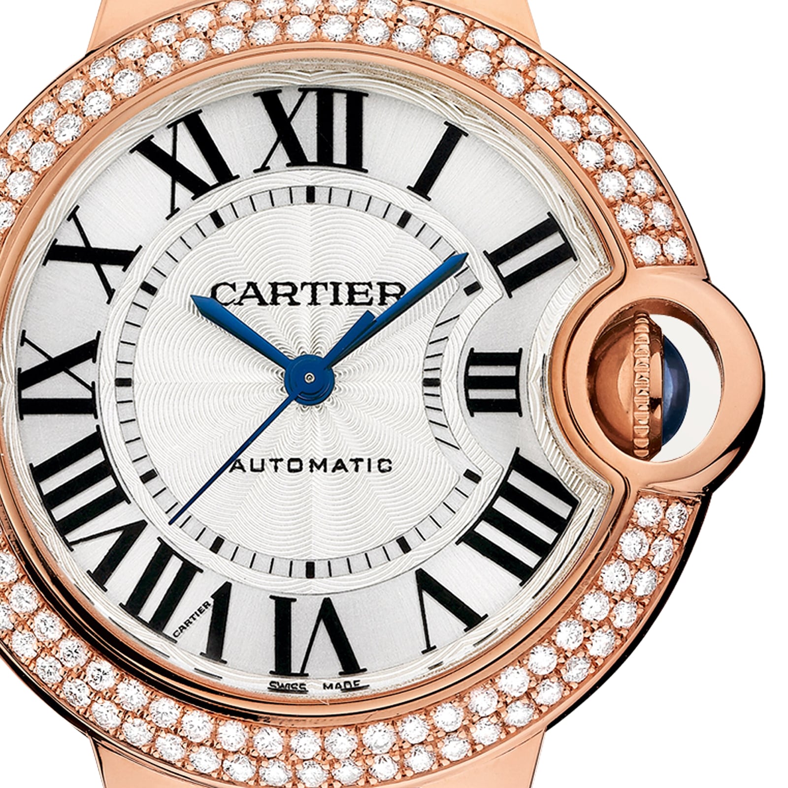 Cartier Ballon Bleu De Cartier Watch, 33mm, Automatic Movement, Rose Gold, Diamonds, Leather