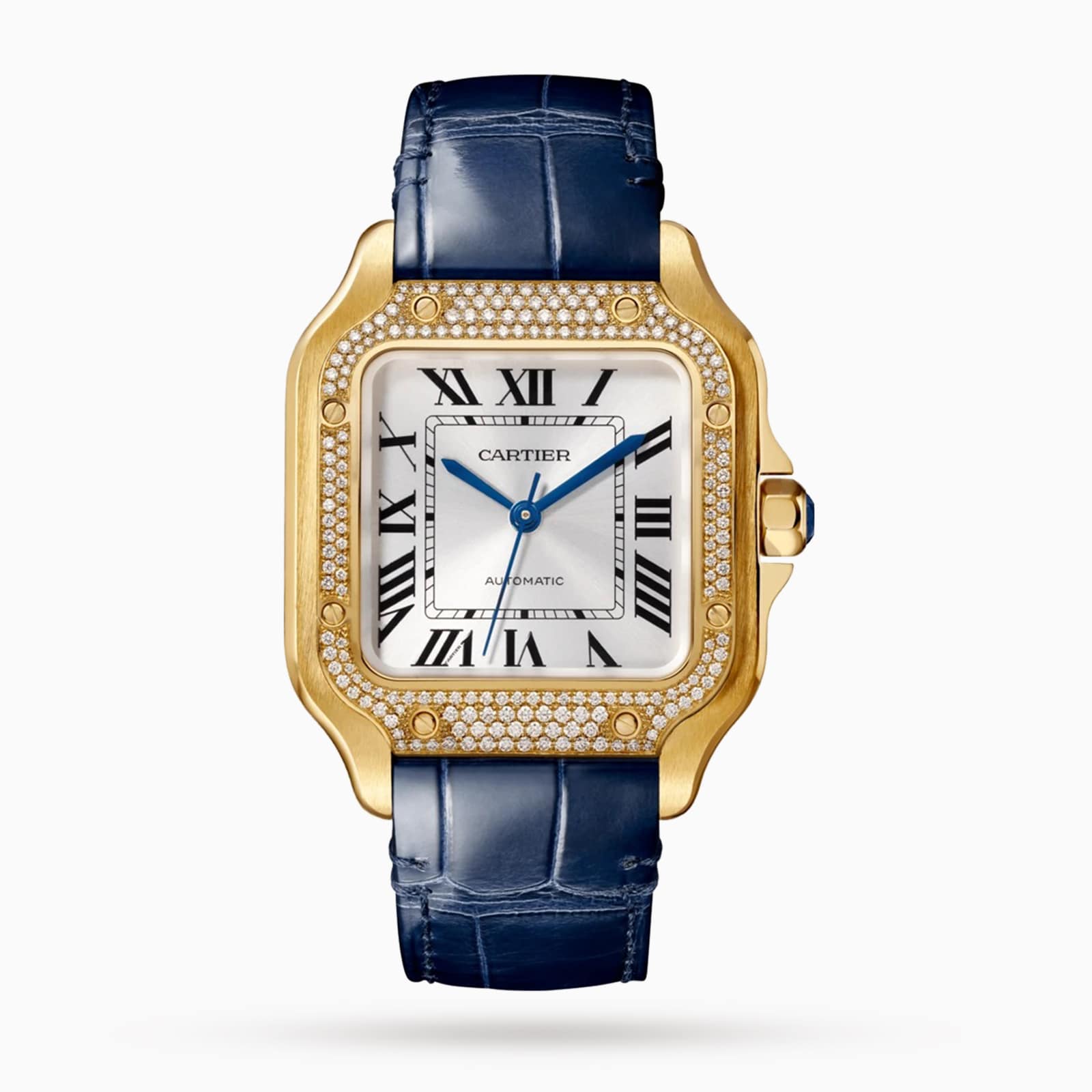 Santos De Cartier Watch Santos Watch Medium Model Mechanical Movement With Automatic Winding Leather Yellow Gold