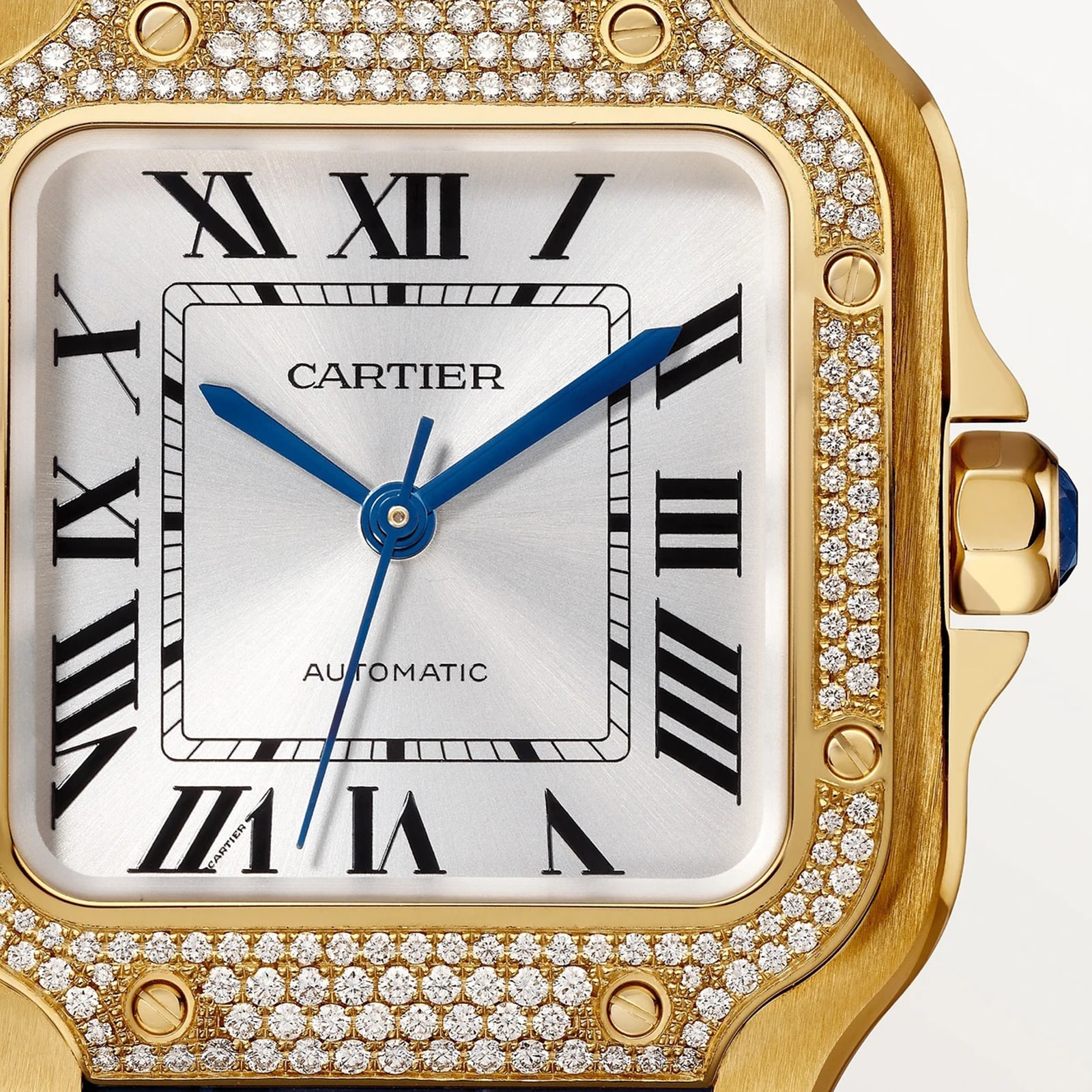 Cartier Santos De Cartier Watch, Santos Watch, Medium Model, Mechanical Movement With Automatic Winding, Leather, Yellow Gold