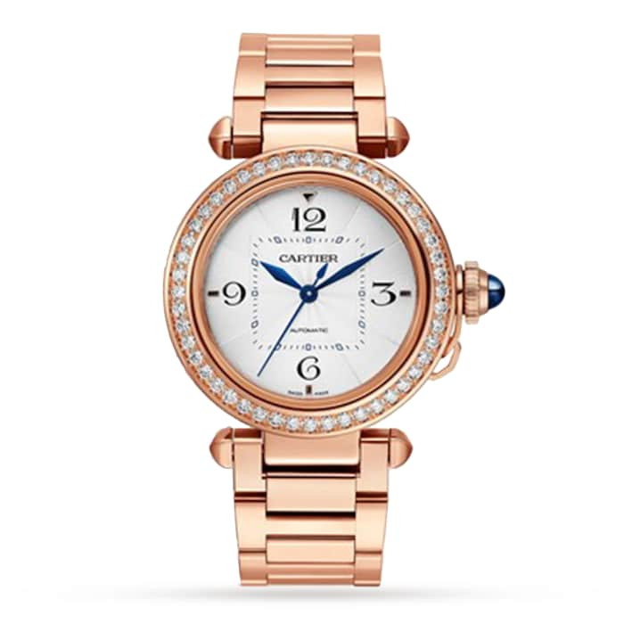 Cartier Pasha De Cartier Watch 35mm, Automatic Movement, Rose Gold, Diamonds, Interchangeable Metal And Leather Straps