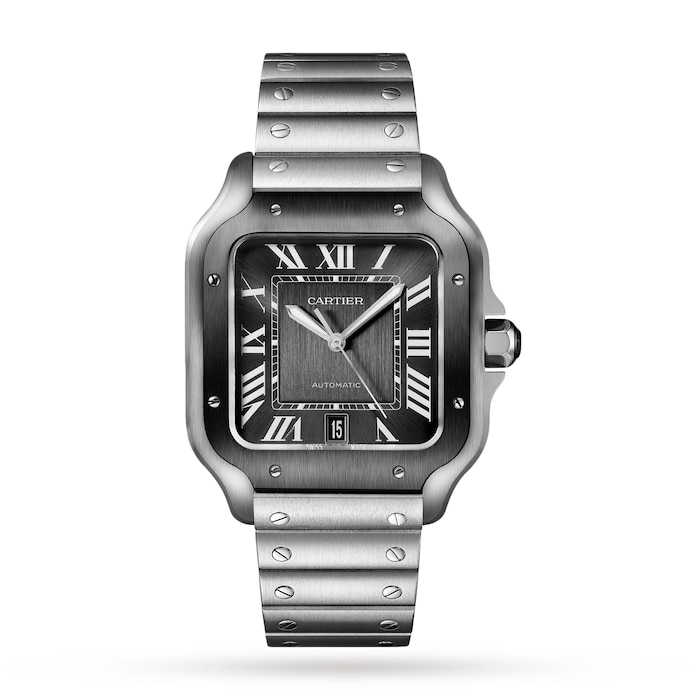 Cartier Santos De Cartier Watch Large Model, Automatic Movement, Steel, ADLC, Interchangeable Metal And Rubber Bracelets