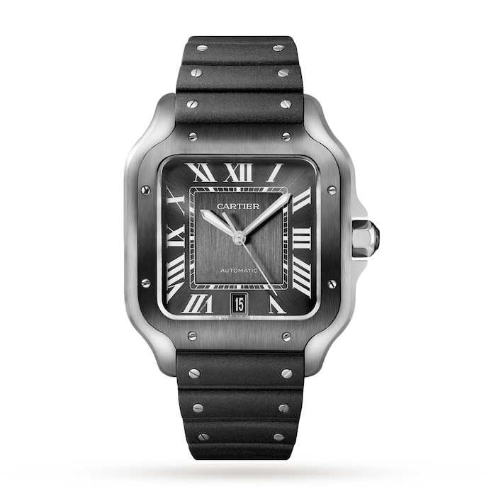 Cartier Santos De Cartier Watch Large Model, Automatic Movement, Steel, ADLC, Interchangeable Metal And Rubber Bracelets