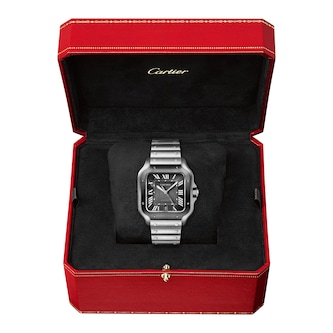 Cartier Santos De Cartier Watch Large Model, Automatic Movement, Steel, ADLC, Interchangeable Metal And Rubber Bracelets
