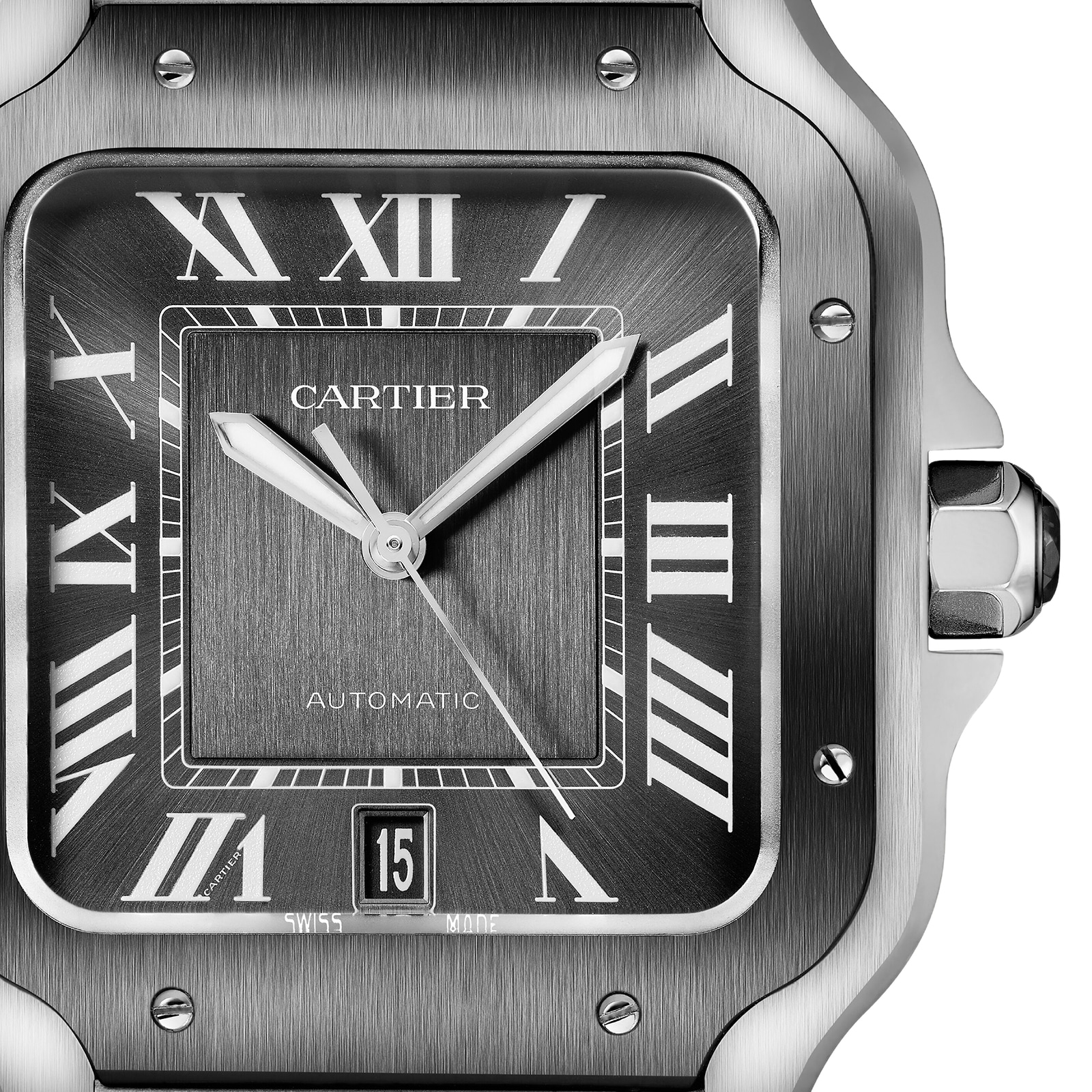 Cartier Santos De Cartier Watch Large Model, Automatic Movement, Steel, ADLC, Interchangeable Metal And Rubber Bracelets Cartier Santos De Cartier Watch Large Model, Automatic Movement, Steel, ADLC, Interchangeable Metal And Rubber Bracelets