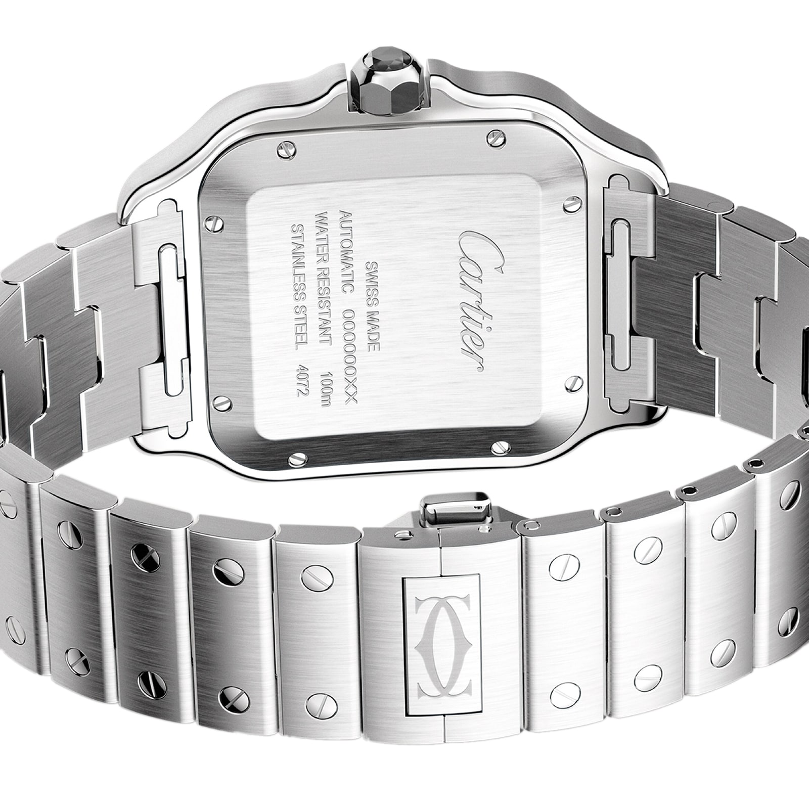 Cartier Santos De Cartier Watch Large Model, Automatic Movement, Steel, ADLC, Interchangeable Metal And Rubber Bracelets