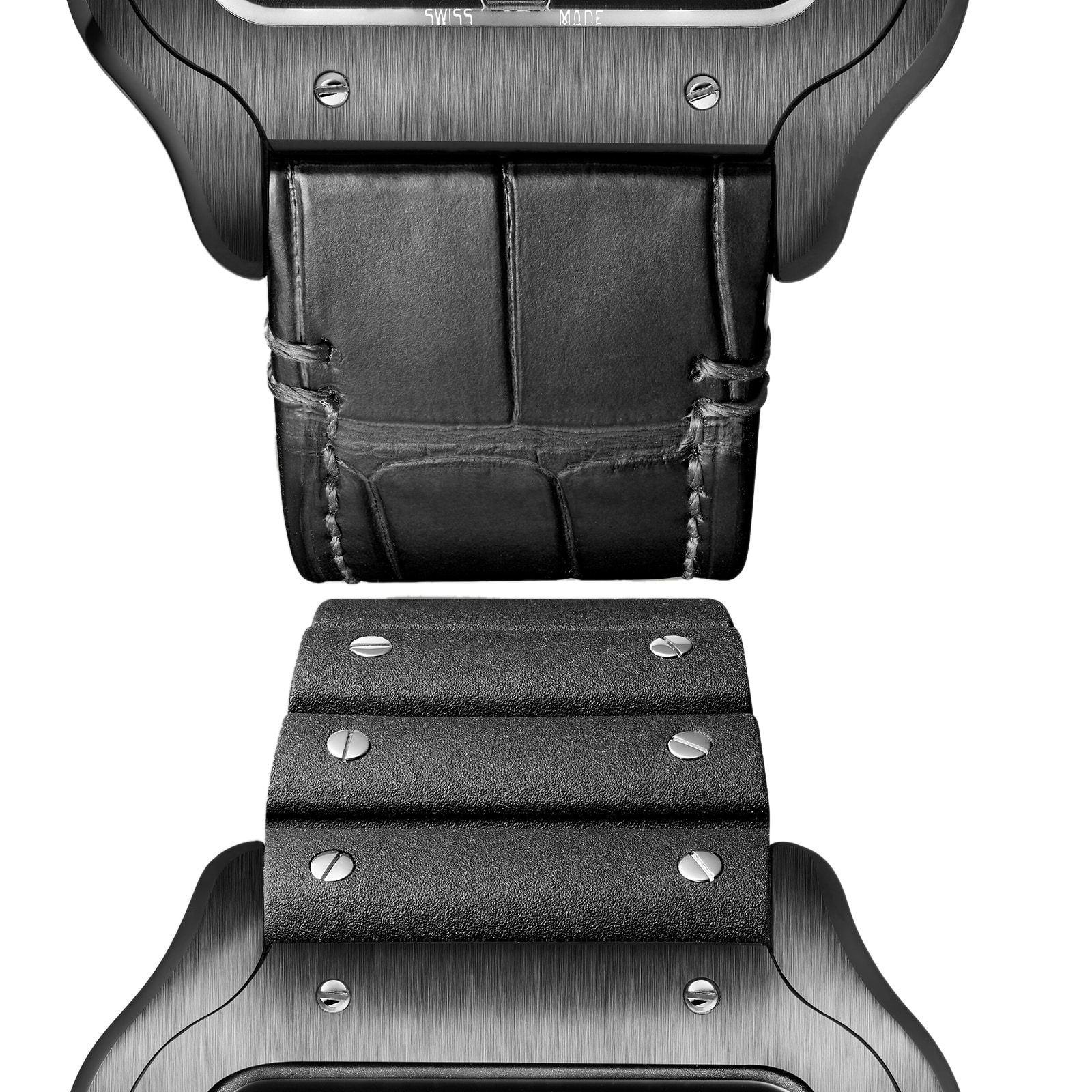 Cartier Santos De Cartier Watch Large Model, Automatic Movement, Steel, ADLC, Interchangeable Rubber And Leather Bracelets