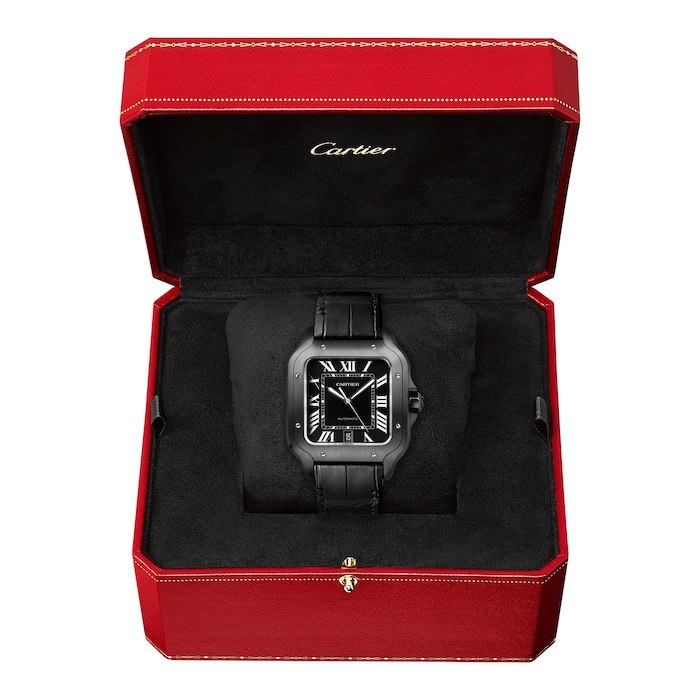 Cartier Santos De Cartier Watch Large Model, Automatic Movement, Steel, ADLC, Interchangeable Rubber And Leather Bracelets
