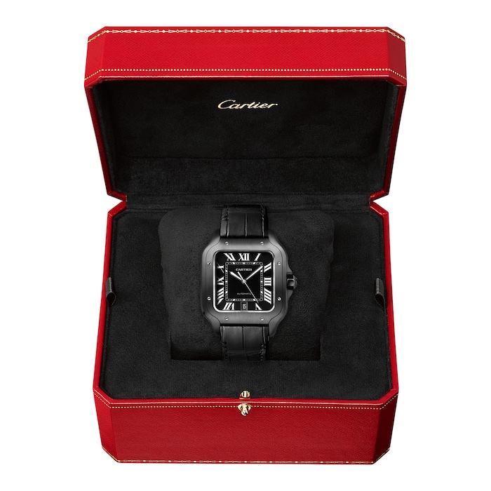 Cartier Santos De Cartier Watch Large Model, Automatic Movement, Steel, Adlc, Interchangeable Rubber And Leather Bracelets