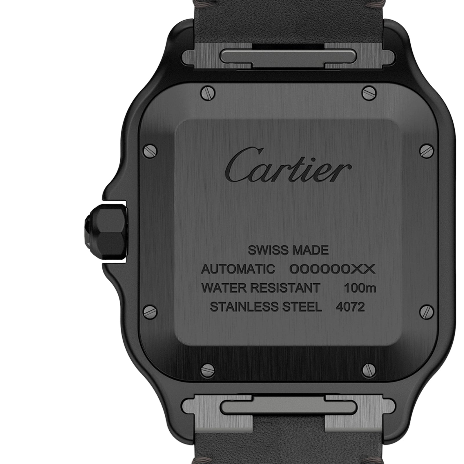 Cartier Santos De Cartier Watch Large Model, Automatic Movement, Steel, ADLC, Interchangeable Rubber And Leather Bracelets Cartier Santos De Cartier Watch Large Model, Automatic Movement, Steel, ADLC, Interchangeable Rubber And Leather Bracelets