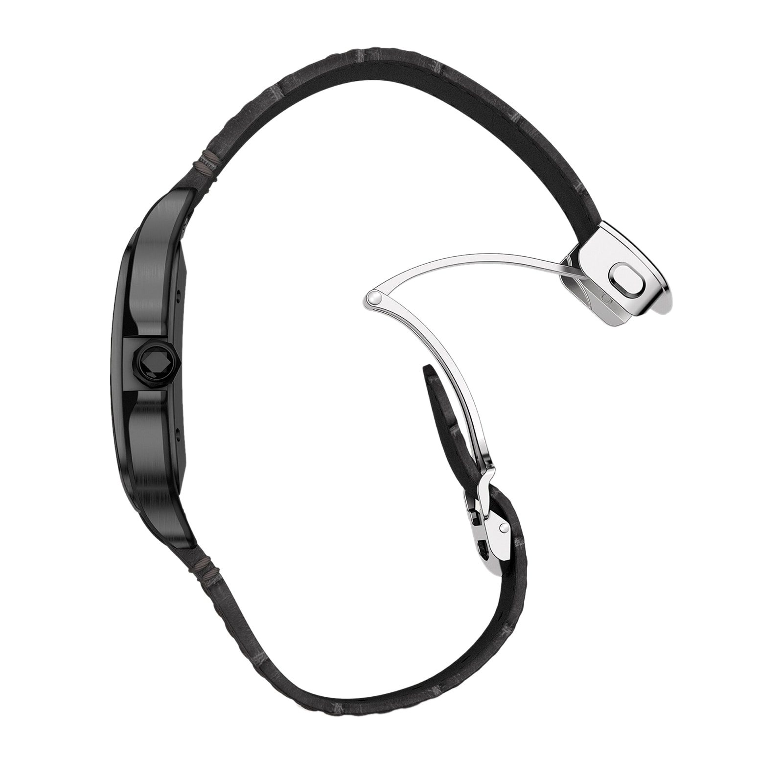 Cartier Santos De Cartier Watch Large Model, Automatic Movement, Steel, ADLC, Interchangeable Rubber And Leather Bracelets Cartier Santos De Cartier Watch Large Model, Automatic Movement, Steel, ADLC, Interchangeable Rubber And Leather Bracelets