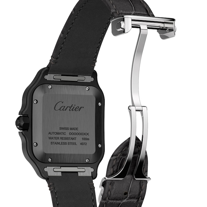 Cartier Santos De Cartier Watch Large Model, Automatic Movement, Steel, ADLC, Interchangeable Rubber And Leather Bracelets