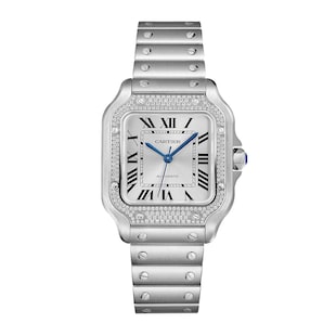 Cartier Santos De Cartier Watch Medium Model, Automatic, Steel, Diamonds, Interchangeable Metal And Leather Bracelets