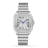 Cartier Santos De Cartier Watch - Medium Model, Automatic, Steel, Diamonds, Interchangeable Metal And Leather Bracelets
