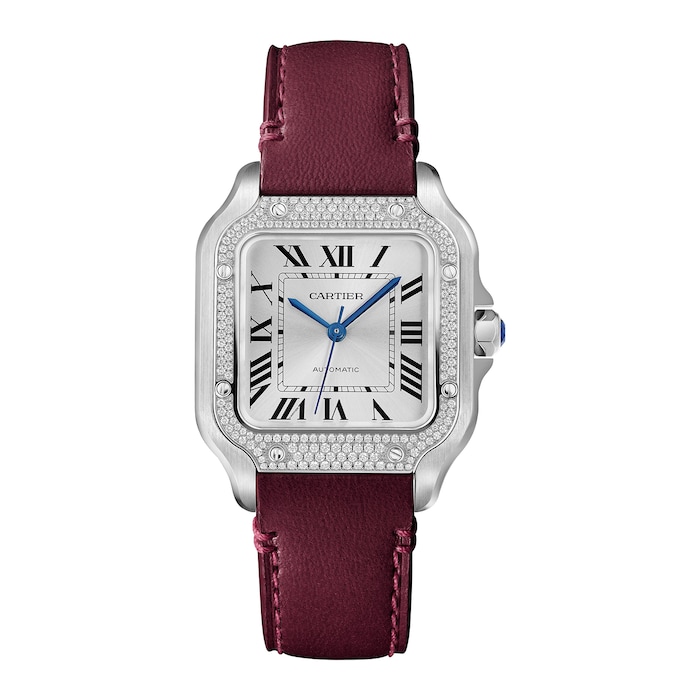 Cartier Santos De Cartier Watch Medium Model, Automatic, Steel, Diamonds, Interchangeable Metal And Leather Bracelets