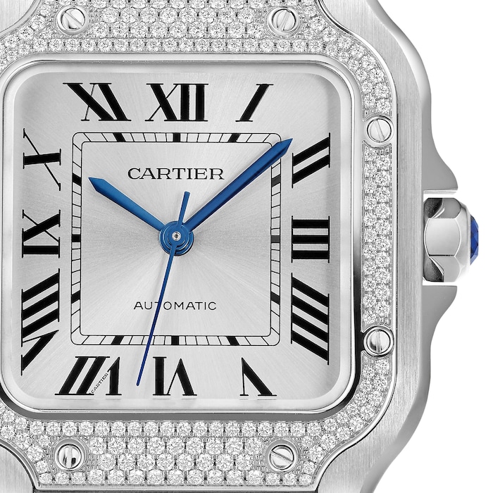 Cartier Santos De Cartier Watch Medium Model, Automatic, Steel, Diamonds, Interchangeable Metal And Leather Bracelets