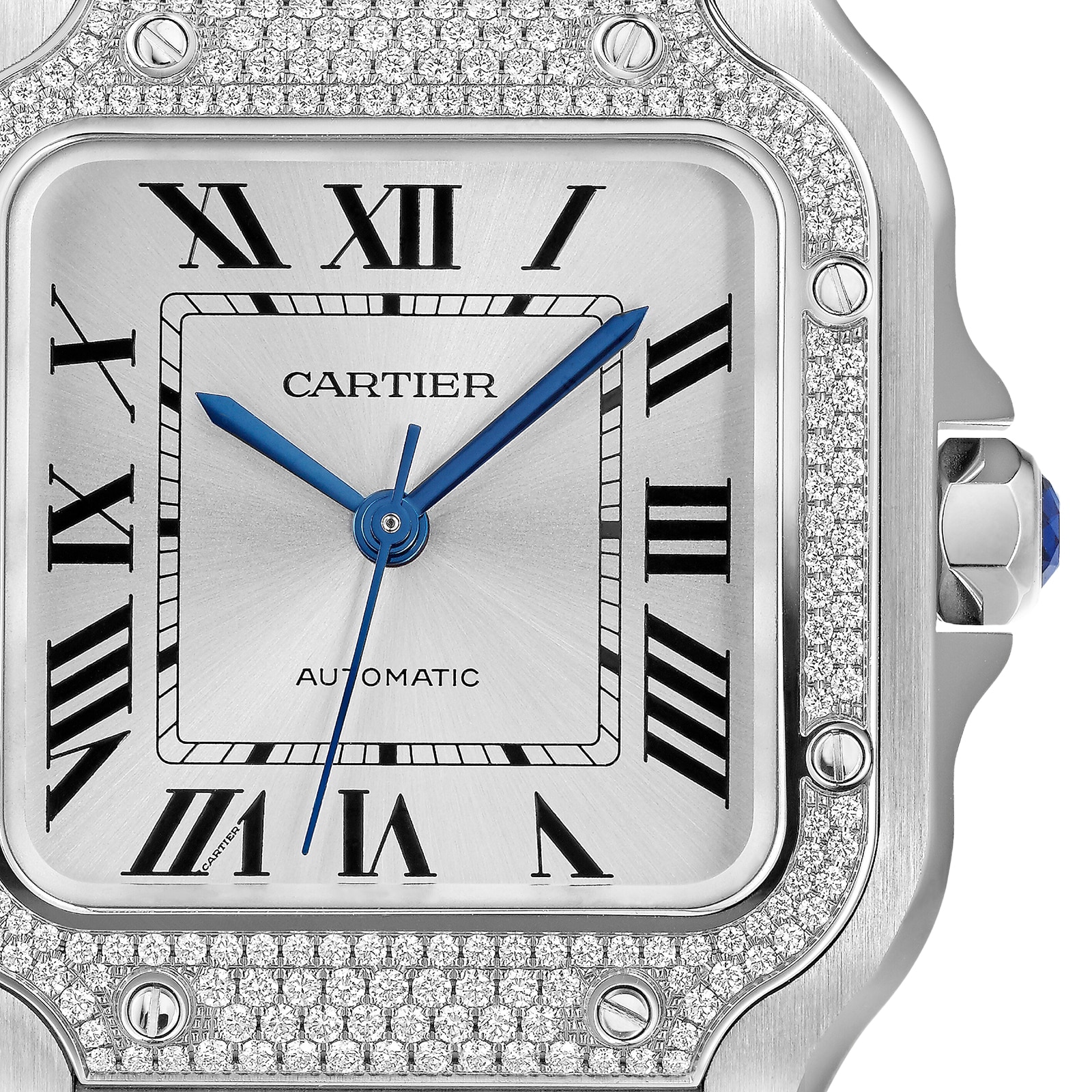Cartier Santos De Cartier Watch Medium Model, Automatic, Steel, Diamonds, Interchangeable Metal And Leather Bracelets