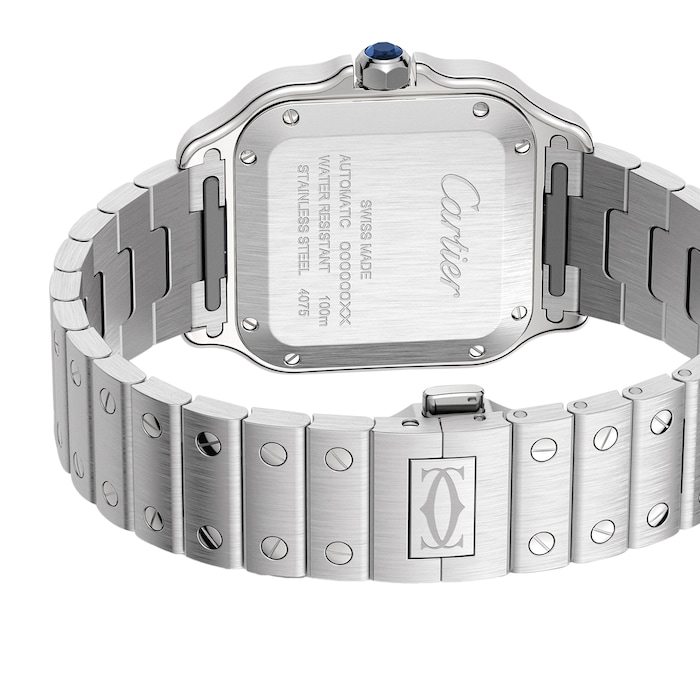 Cartier Santos De Cartier Watch Medium Model, Automatic, Steel, Diamonds, Interchangeable Metal And Leather Bracelets