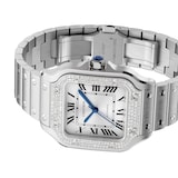 Cartier Santos De Cartier Watch Medium Model, Automatic, Steel, Diamonds, Interchangeable Metal And Leather Bracelets