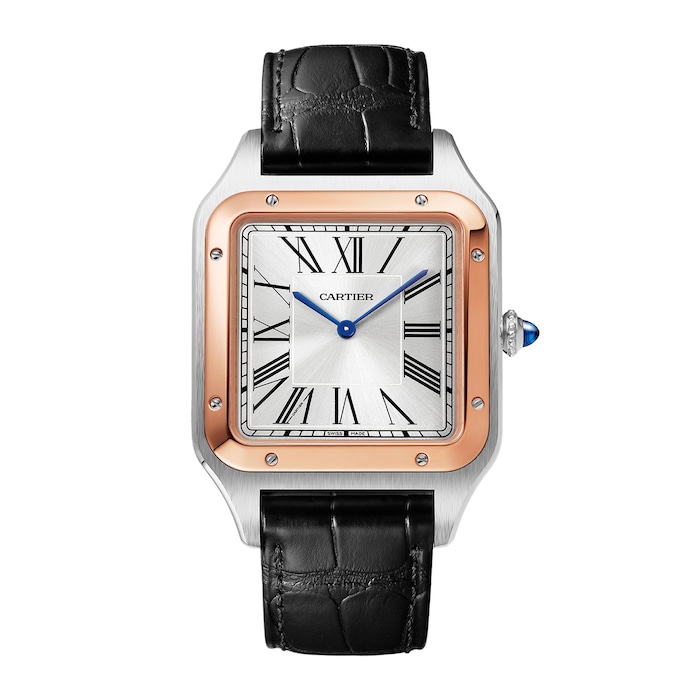 Cartier Santos-Dumont Watch Extra-large Model, Hand-Wound Mechanical Movement, Rose Gold, Steel, Leather