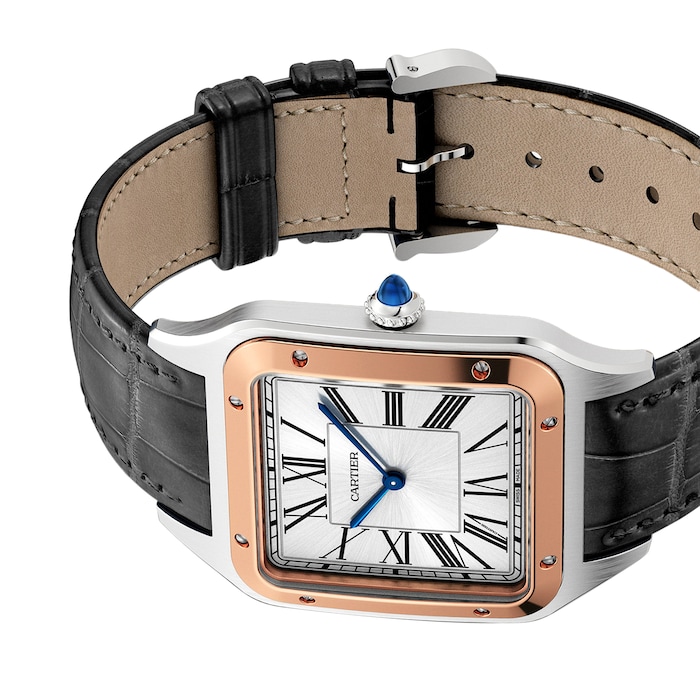 Cartier Santos-Dumont Watch Extra-Large Model, Hand-Wound Mechanical Movement, Rose Gold, Steel, Leather