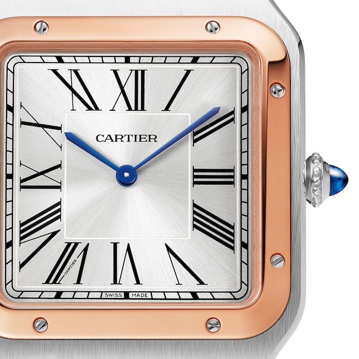 Cartier Santos-Dumont Watch Extra-Large Model, Hand-Wound Mechanical Movement, Rose Gold, Steel, Leather