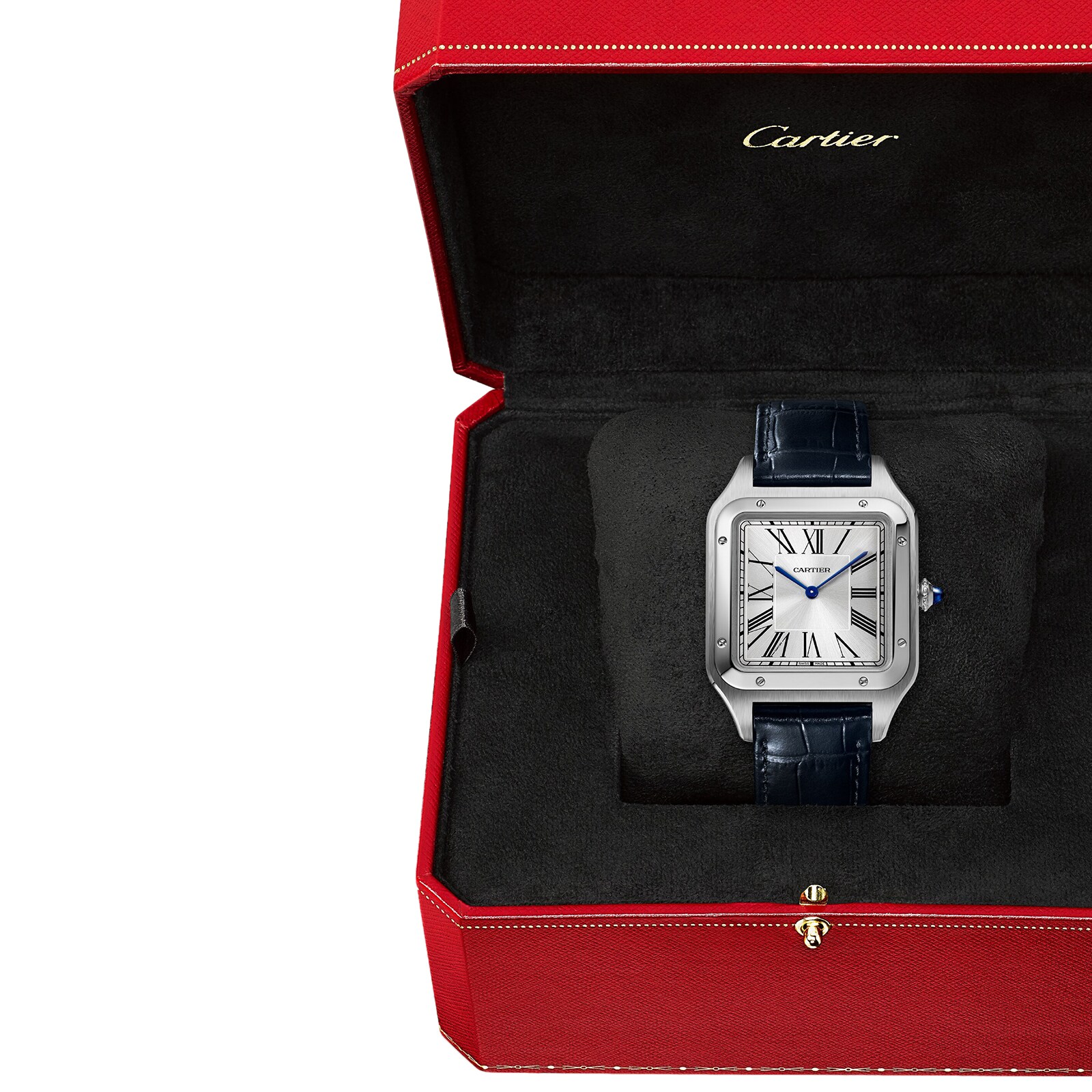 Cartier Santos-Dumont Watch Extra-Large Model, Hand-Wound Mechanical Movement, Steel, Leather