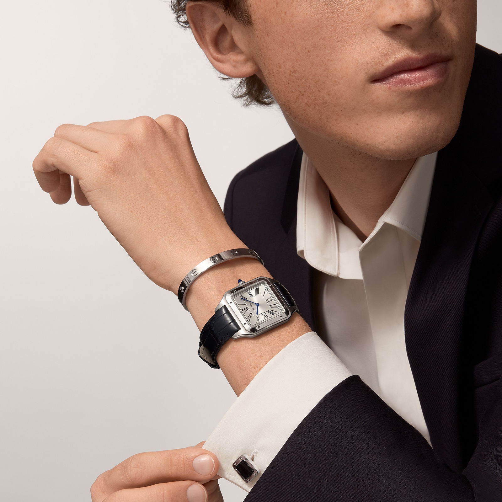 Cartier Santos-Dumont Watch Extra-Large Model, Hand-Wound Mechanical Movement, Steel, Leather