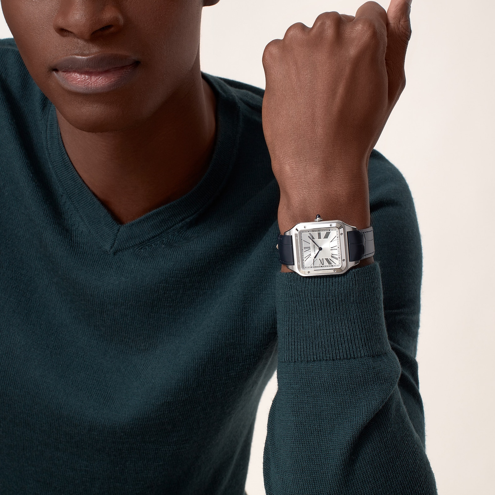 Cartier Santos-Dumont Watch Extra-Large Model, Hand-Wound Mechanical Movement, Steel, Leather