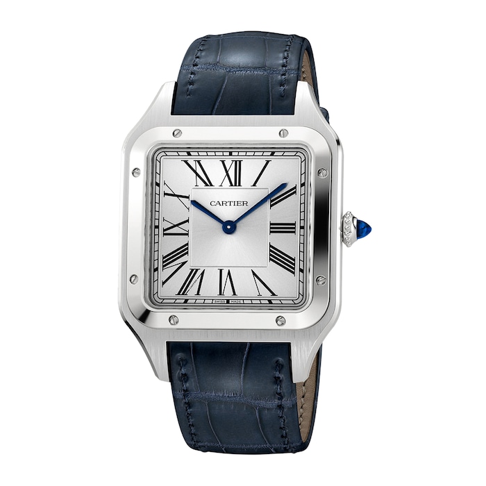 Cartier Santos-dumont Watch Extra-Large Model, Hand-Wound Mechanical Movement, Steel, Leather