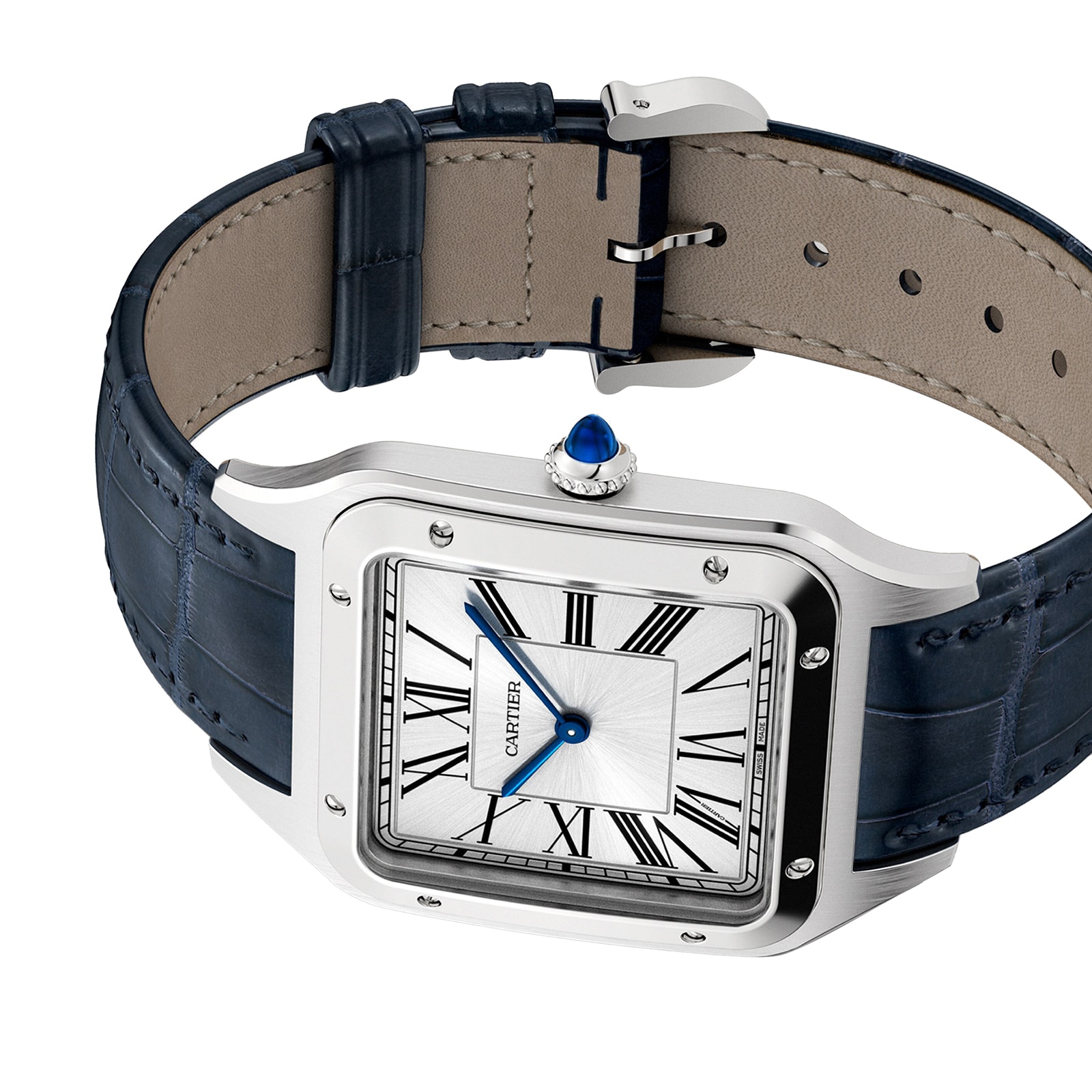 Cartier Santos-Dumont Watch Extra-Large Model, Hand-Wound Mechanical Movement, Steel, Leather