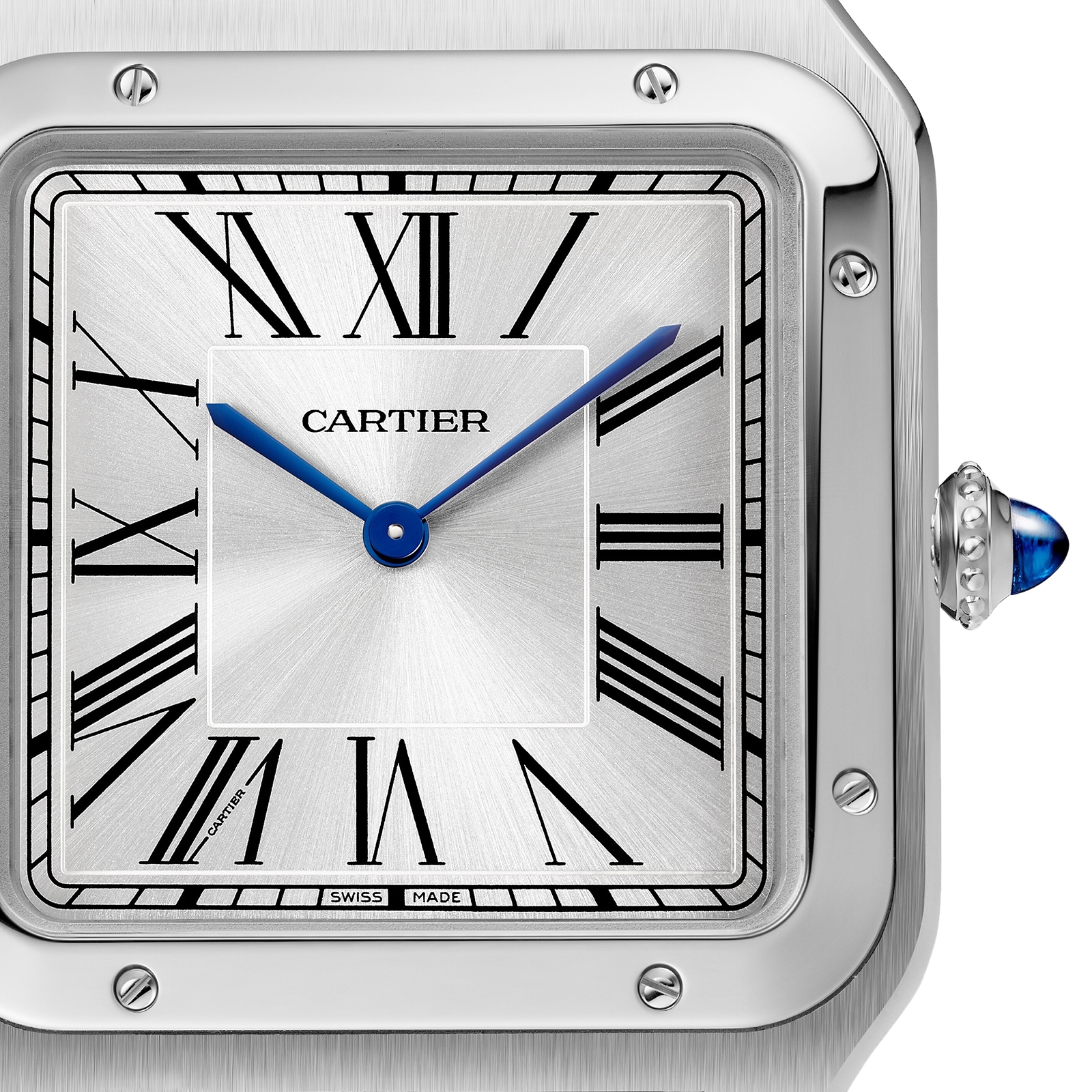 Cartier Santos-Dumont Watch Extra-Large Model, Hand-Wound Mechanical Movement, Steel, Leather