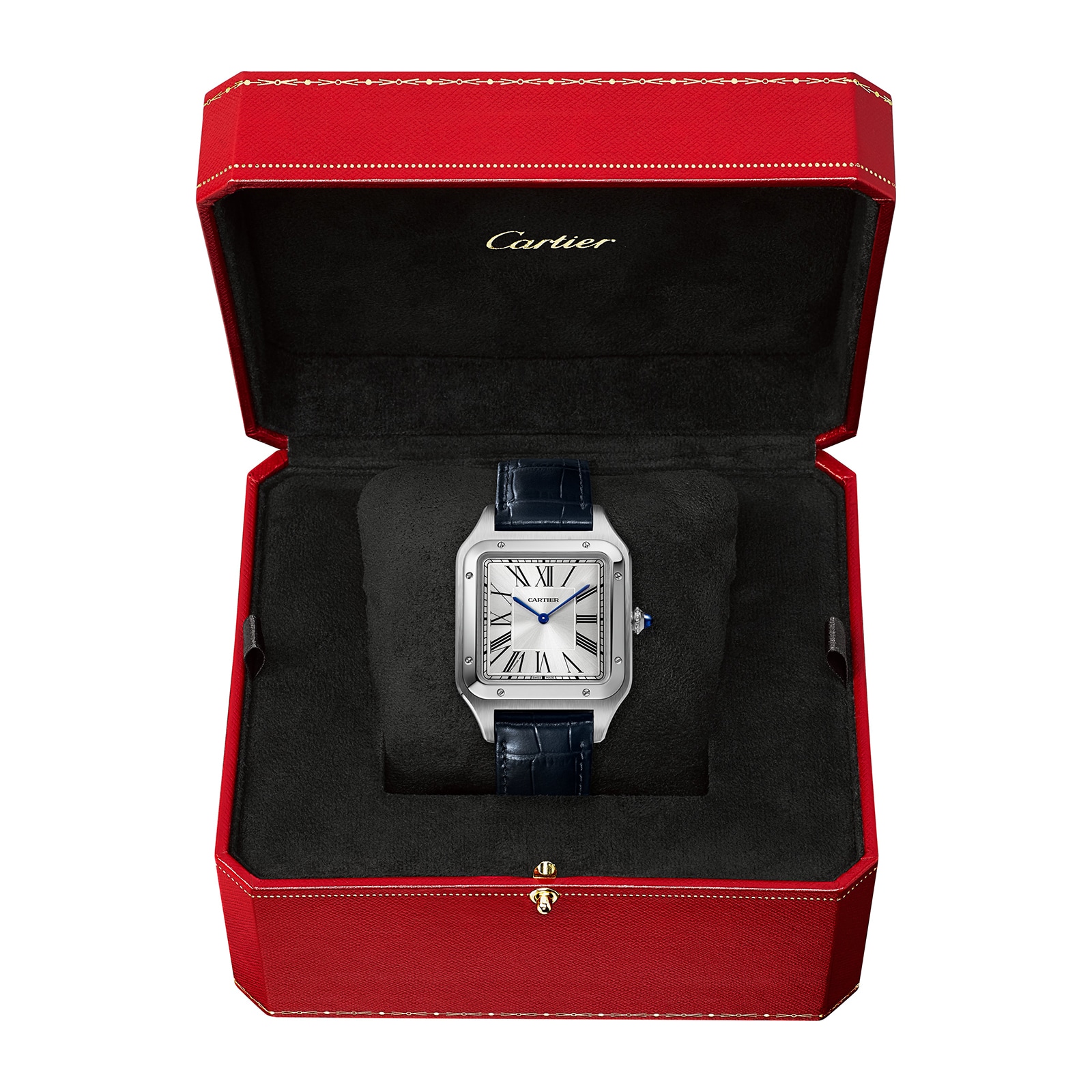 Cartier Santos-Dumont Watch Extra-Large Model, Hand-Wound Mechanical Movement, Steel, Leather
