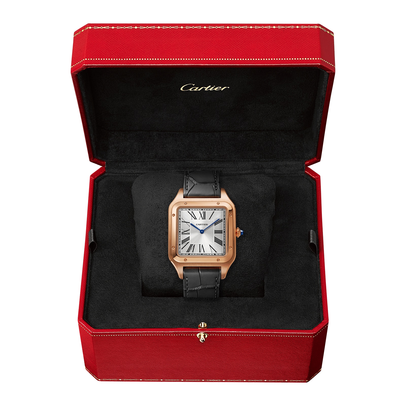 Cartier Santos Dumont Watch Extra Large Model Rose Gold Leather