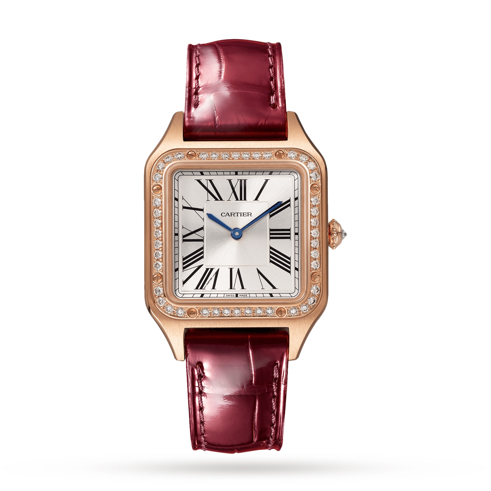 Cartier Santos-Dumont Watch Small Model, Rose Gold, Diamonds, Leather Strap