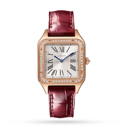 17311103 - Santos-Dumont Watch Small Model, Rose Gold, Diamonds, Leather Strap