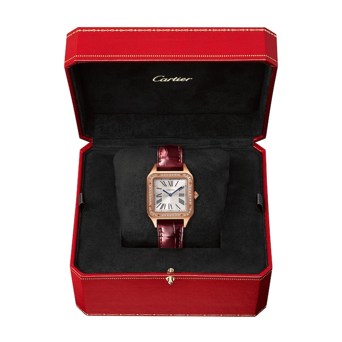 Cartier Santos-Dumont Watch Small Model, Rose Gold, Diamonds, Leather Strap