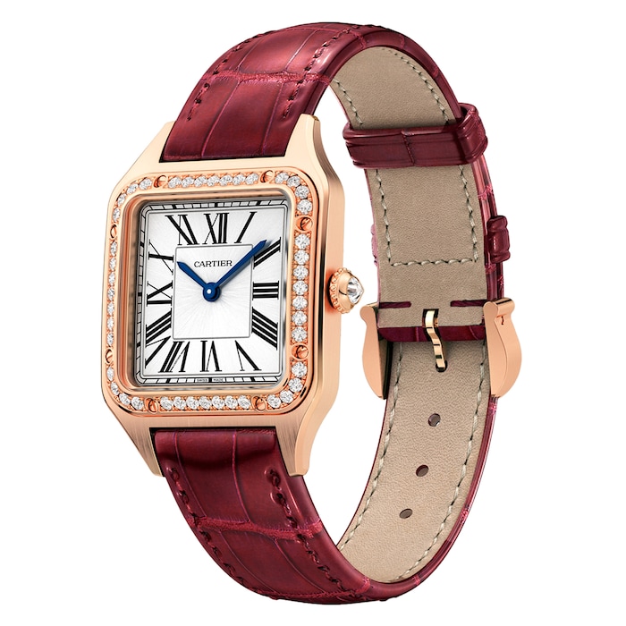 Cartier Santos-Dumont Watch Small Model, Rose Gold, Diamonds, Leather Strap