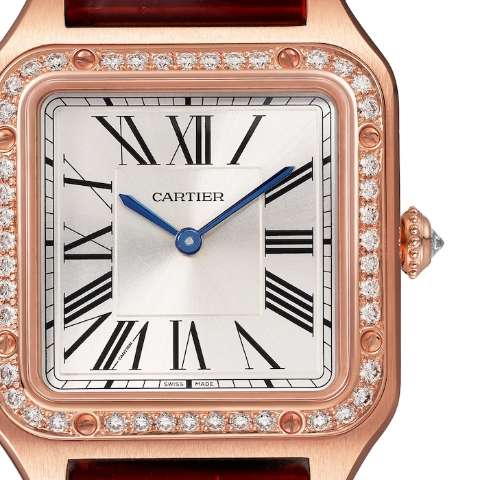 Cartier Santos-Dumont Watch Small Model, Rose Gold, Diamonds, Leather Strap