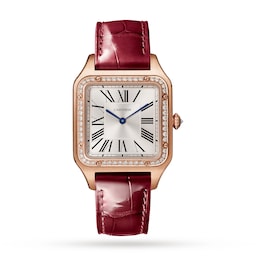 17311104 - Santos-Dumont Watch Large Model, Rose Gold, Diamonds, Leather Strap