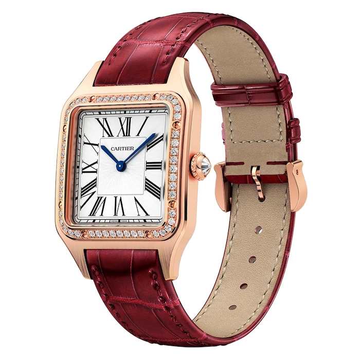 Cartier Santos-Dumont Watch Large Model, Rose Gold, Diamonds, Leather Strap