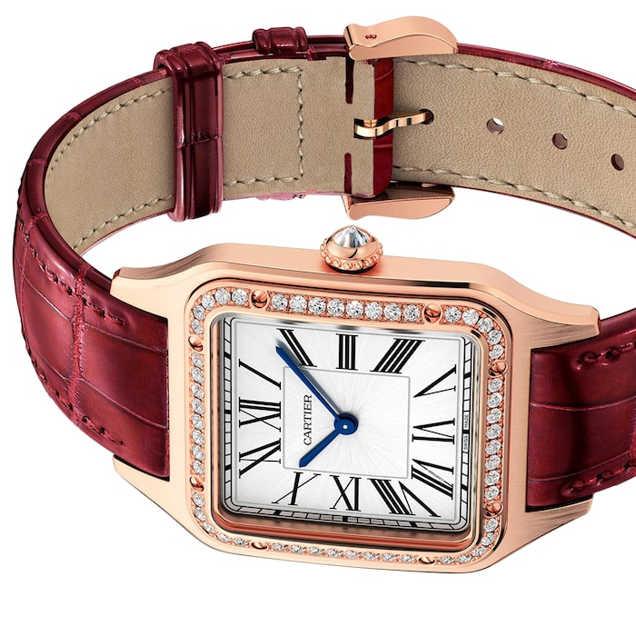 Cartier Santos-Dumont Watch Large Model, Rose Gold, Diamonds, Leather Strap