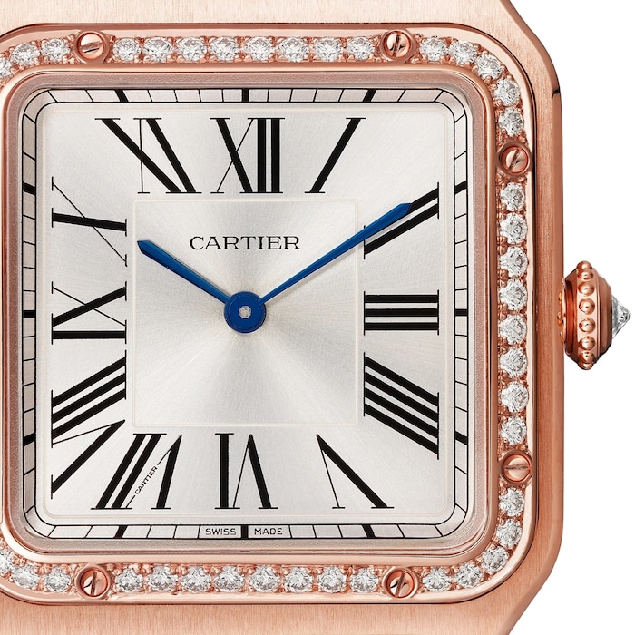 Cartier Santos-Dumont Watch Large Model, Rose Gold, Diamonds, Leather Strap