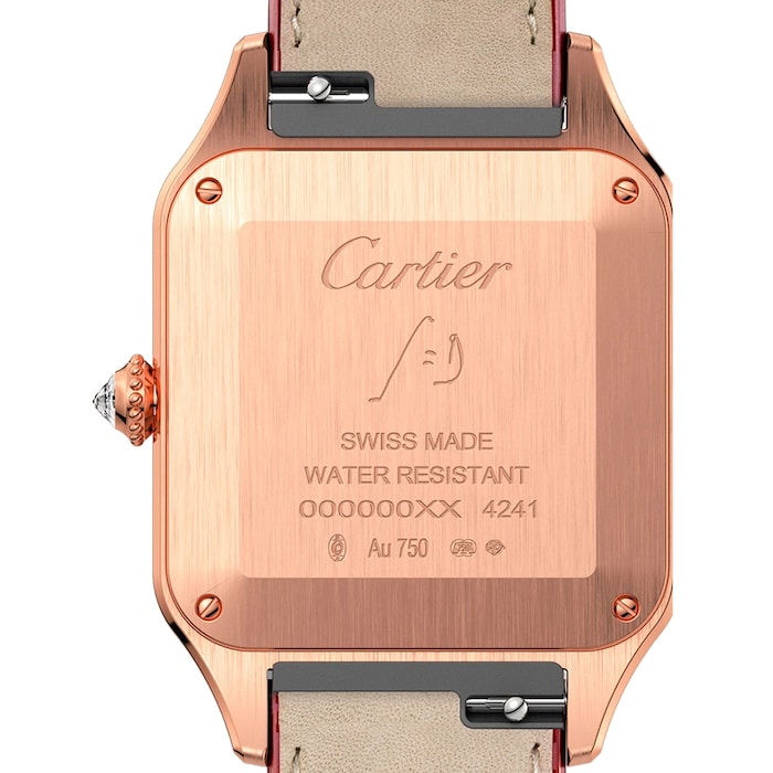 Cartier Santos-Dumont Watch Large Model, Rose Gold, Diamonds, Leather Strap