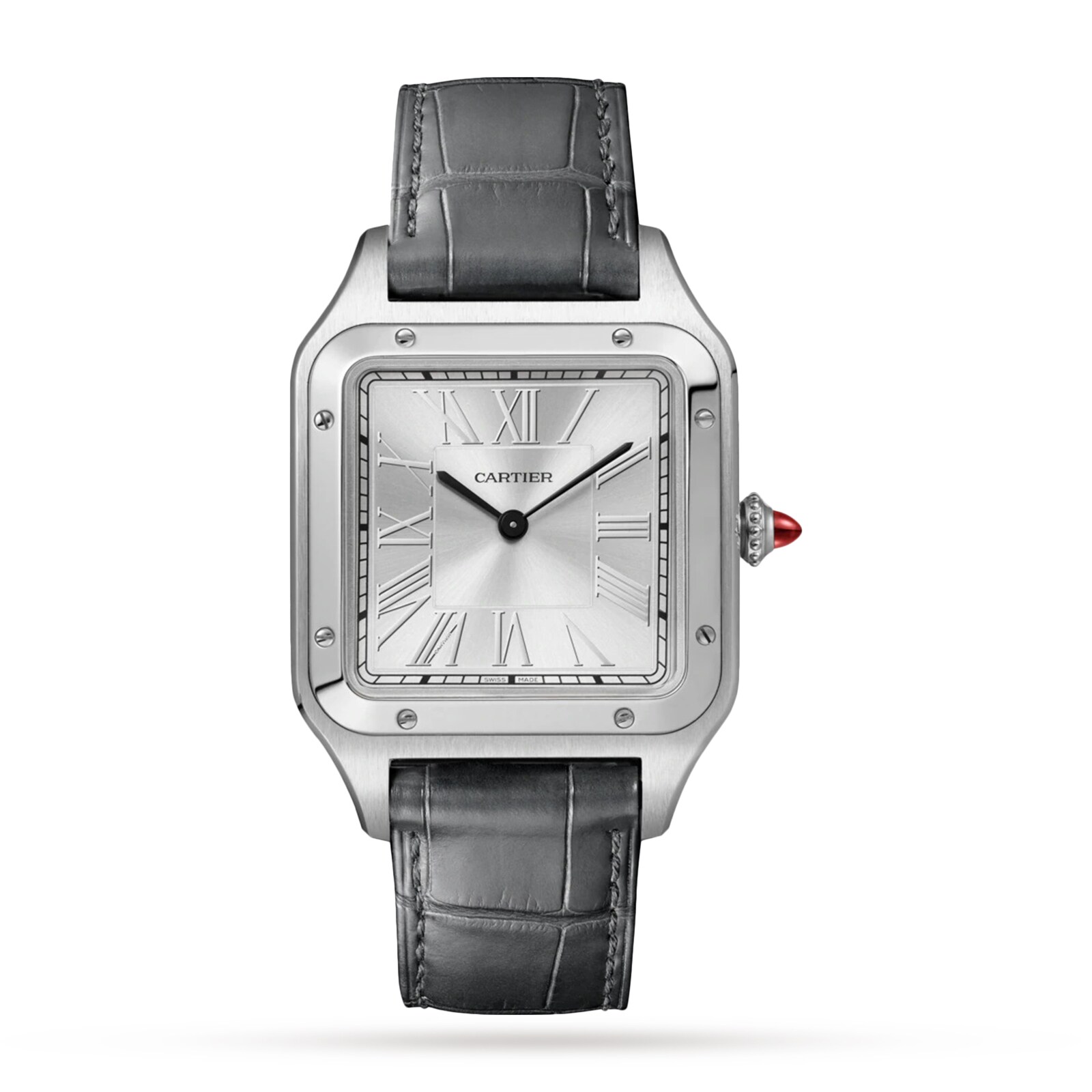 Cartier Santos-Dumont Watch Large Model, Hand-Wound Mechanical Movement, Platinum, Leather