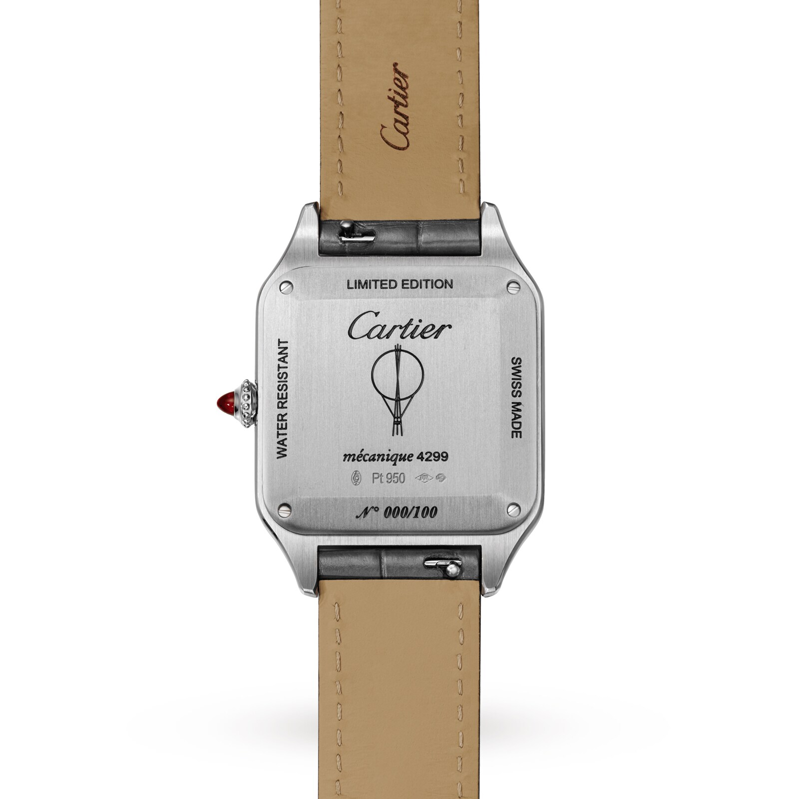 Cartier Santos-Dumont Watch Large Model, Hand-Wound Mechanical Movement, Platinum, Leather