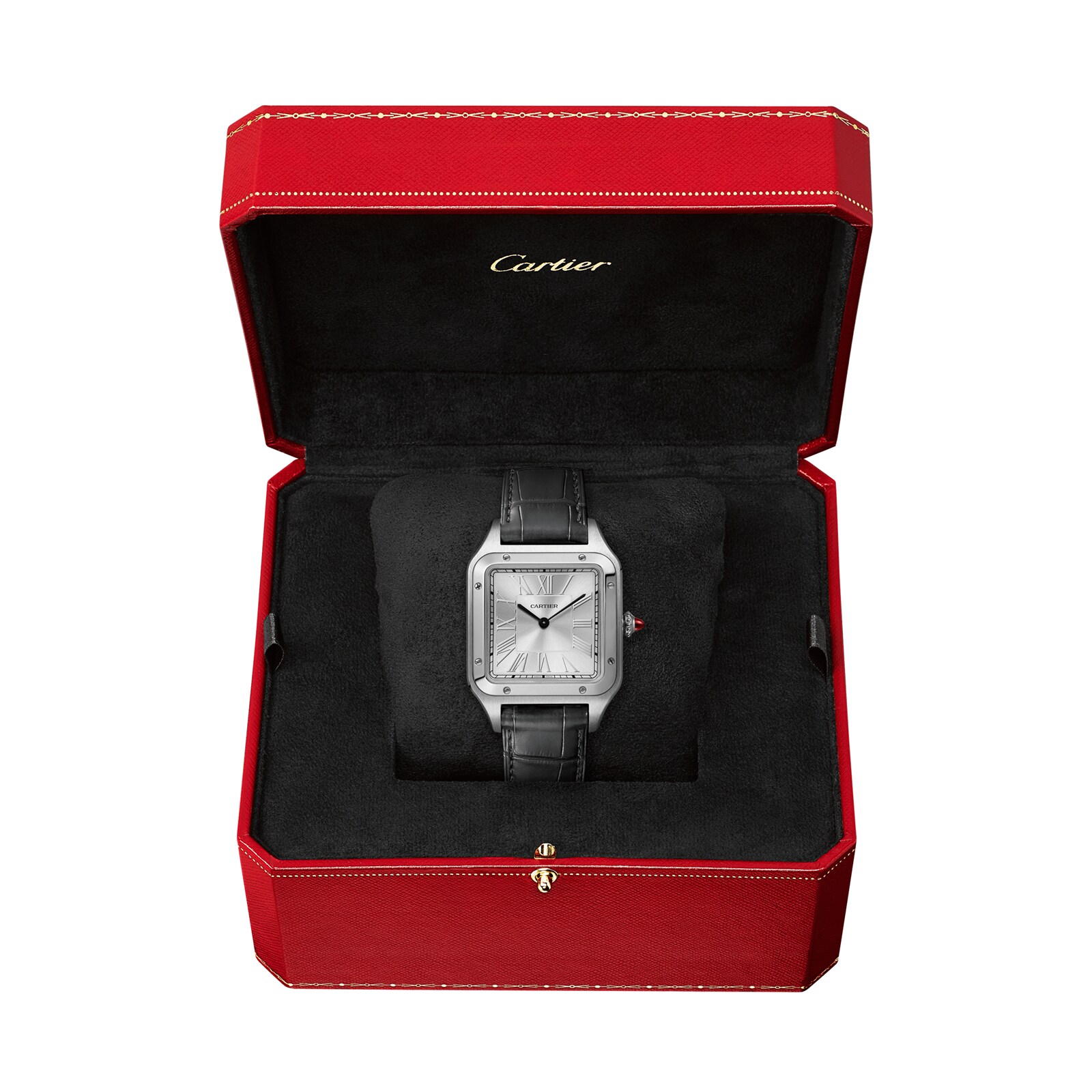 Cartier Santos-Dumont Watch Large Model, Hand-Wound Mechanical Movement, Platinum, Leather