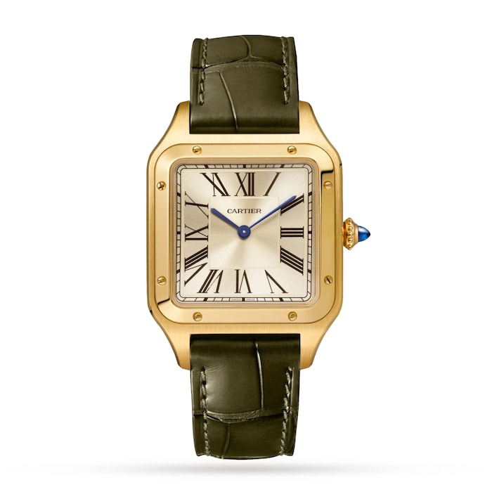 Cartier Santos-Dumont Watch Large Model, Hand-Wound Mechanical Movement, Yellow Gold, Leather
