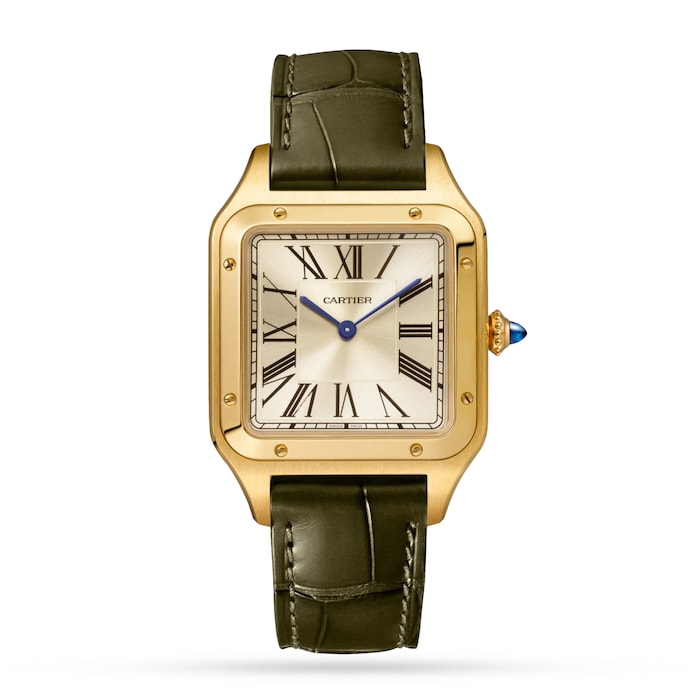 Cartier Santos-dumont Watch Large Model, Hand-wound Mechanical Movement, Yellow Gold, Leather