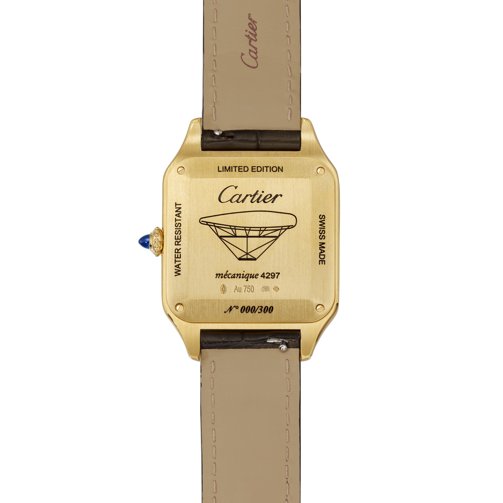 Cartier Santos-dumont Watch Large Model, Hand-wound Mechanical Movement, Yellow Gold, Leather